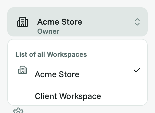 The workspace switcher at the top of the sidebar